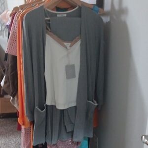 Anthropologie Gray and White Layered Top